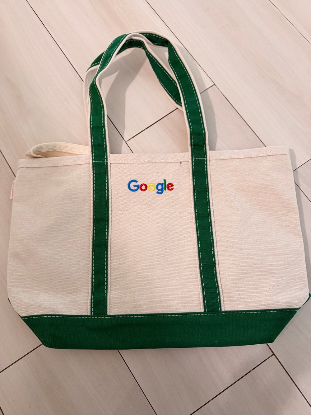 google Canvas Tote in Natural with Green Accents